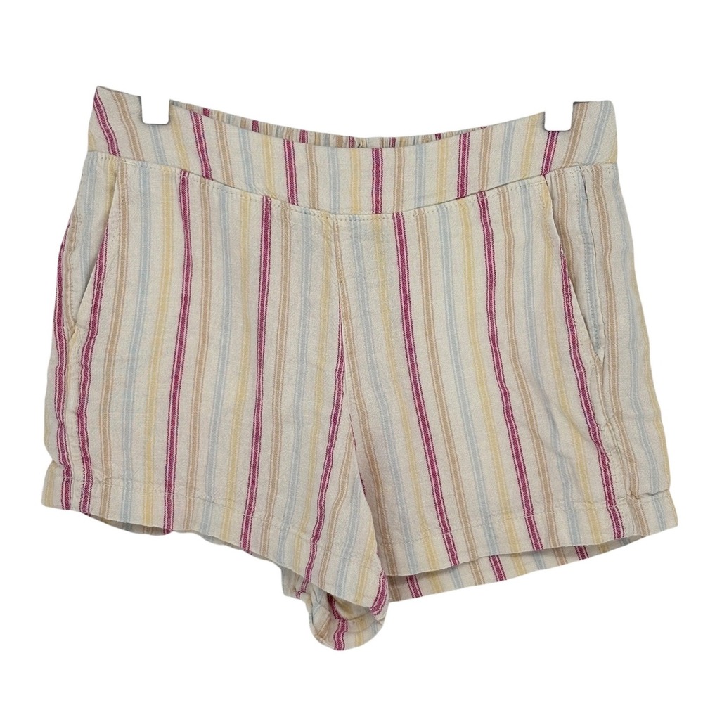 Gap Linen Blend Shorts Multi Color Striped Elastic Waist Medium